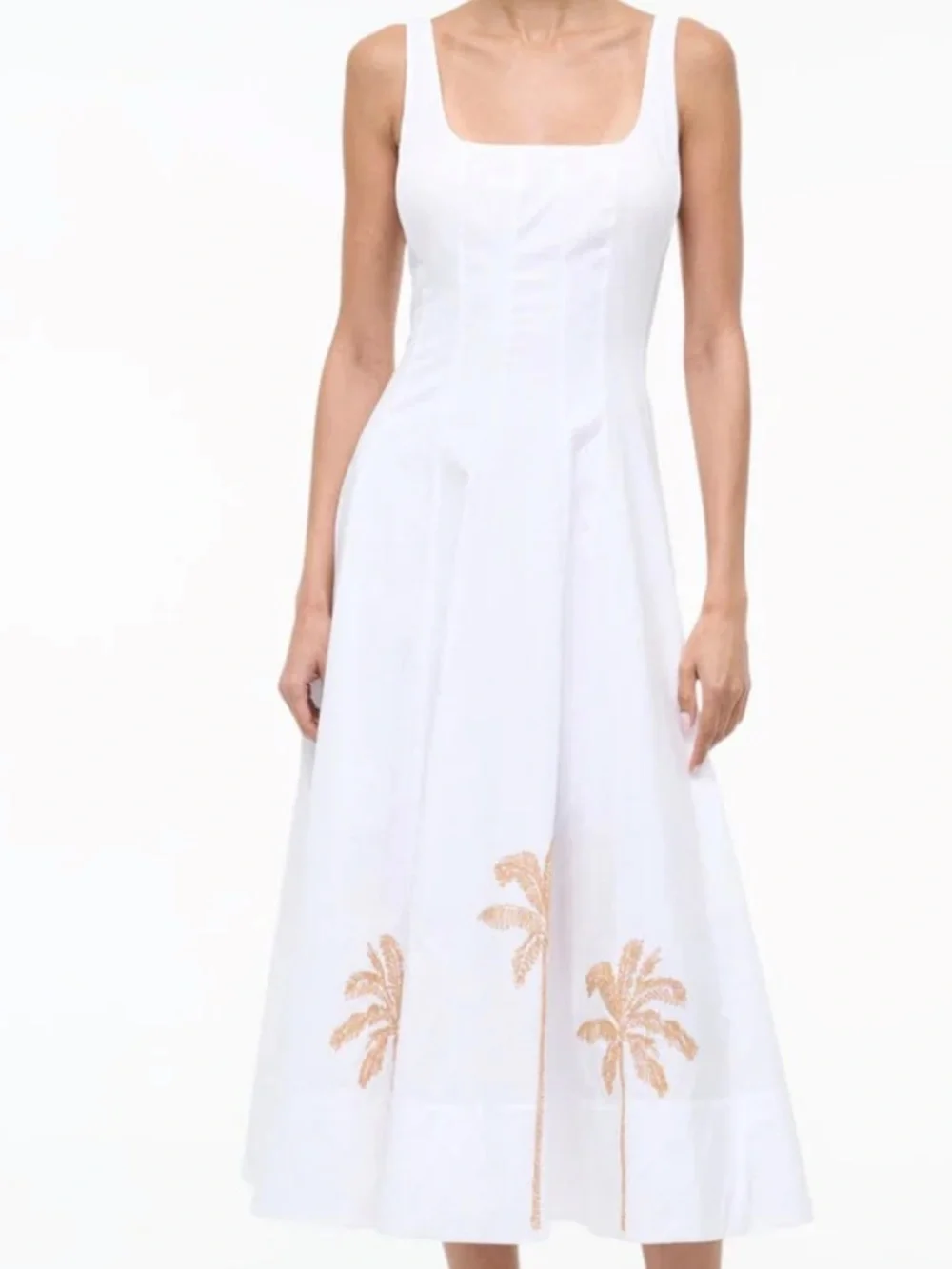 STAUD White Palm-Embroidered Midi Dress - Picture 2 of 7